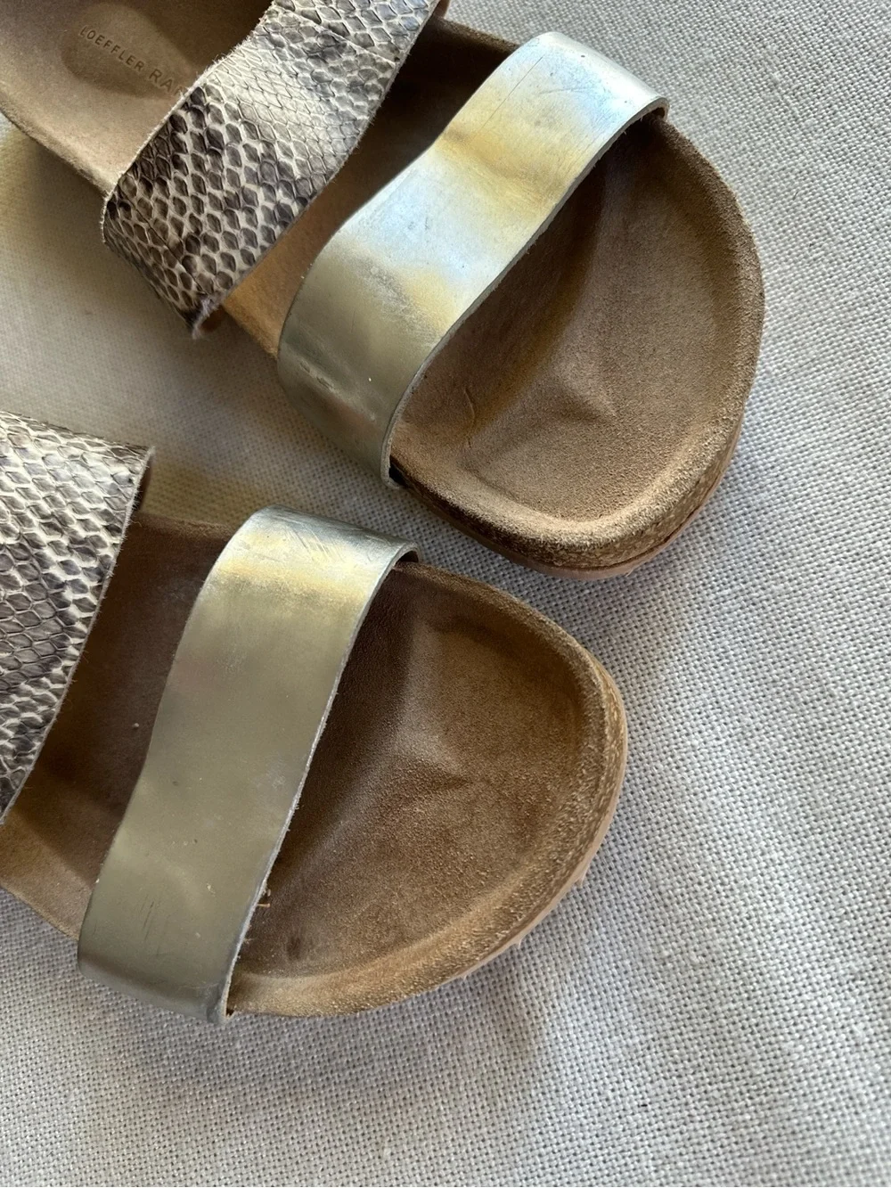 Loeffler Randall Paz Two-Strap Snakeskin & Metallic Slide Sandals | 8